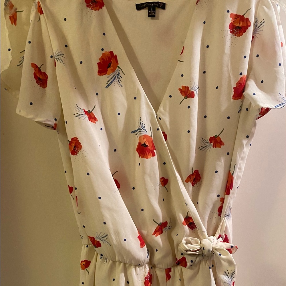 White V-Neck Romper with Flowers